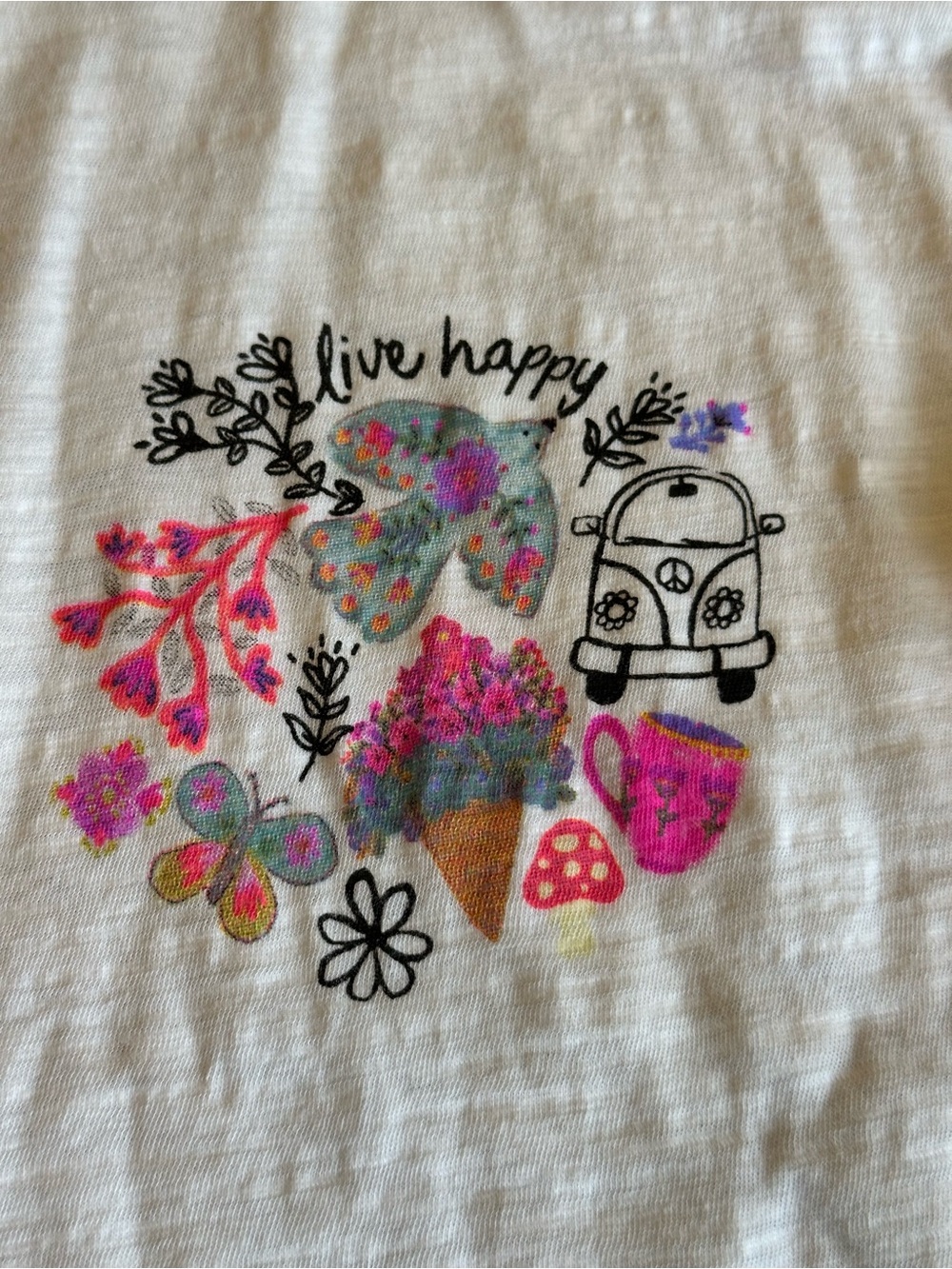 Natural Life | Oversized Cotton Doodle Tee Live Happy White Floral Long, Size XS - Picture 7 of 12